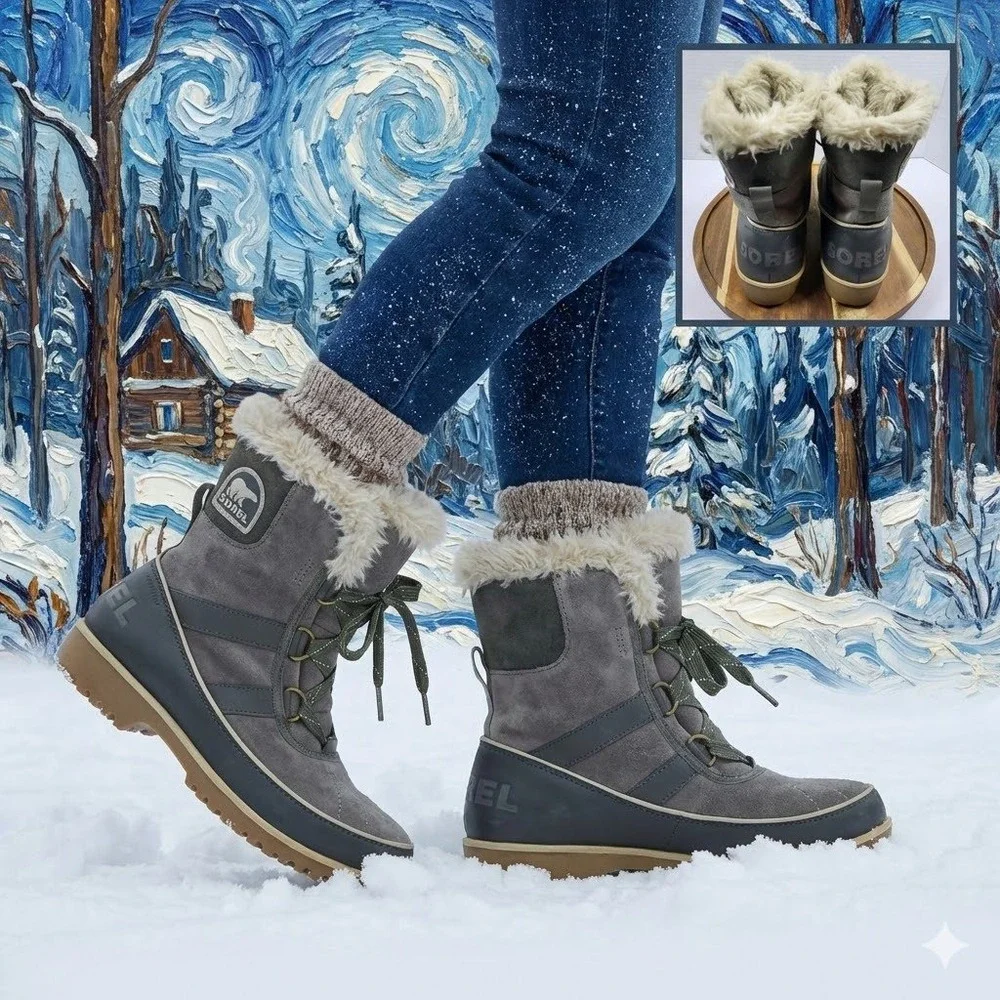 Sorel Tivoli II Women's Winter Snow Boots Waterproof Suede Faux Fur‎ Grey Size 6